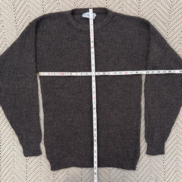 Vintage 90s Dark Brown Grandpa Sweater Le Tigre - Size Large Tall - Picture 3 of 5